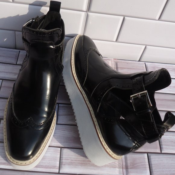 SIZE EU 37. ZARA BASIC wedge cut-out ankle booties buckle wingtip black. - Picture 16 of 16